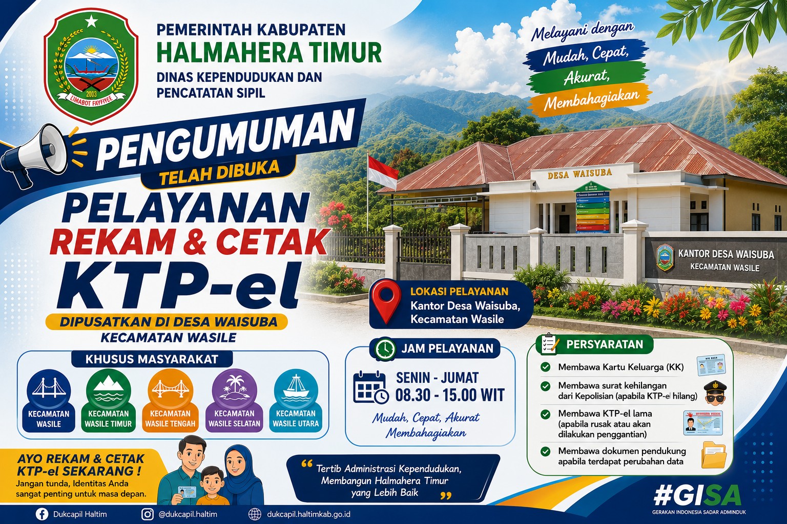PENGUMUMAN: Pelayanan Rekam & Cetak KTP-el di Desa Waisuba, Kec. Wasile
